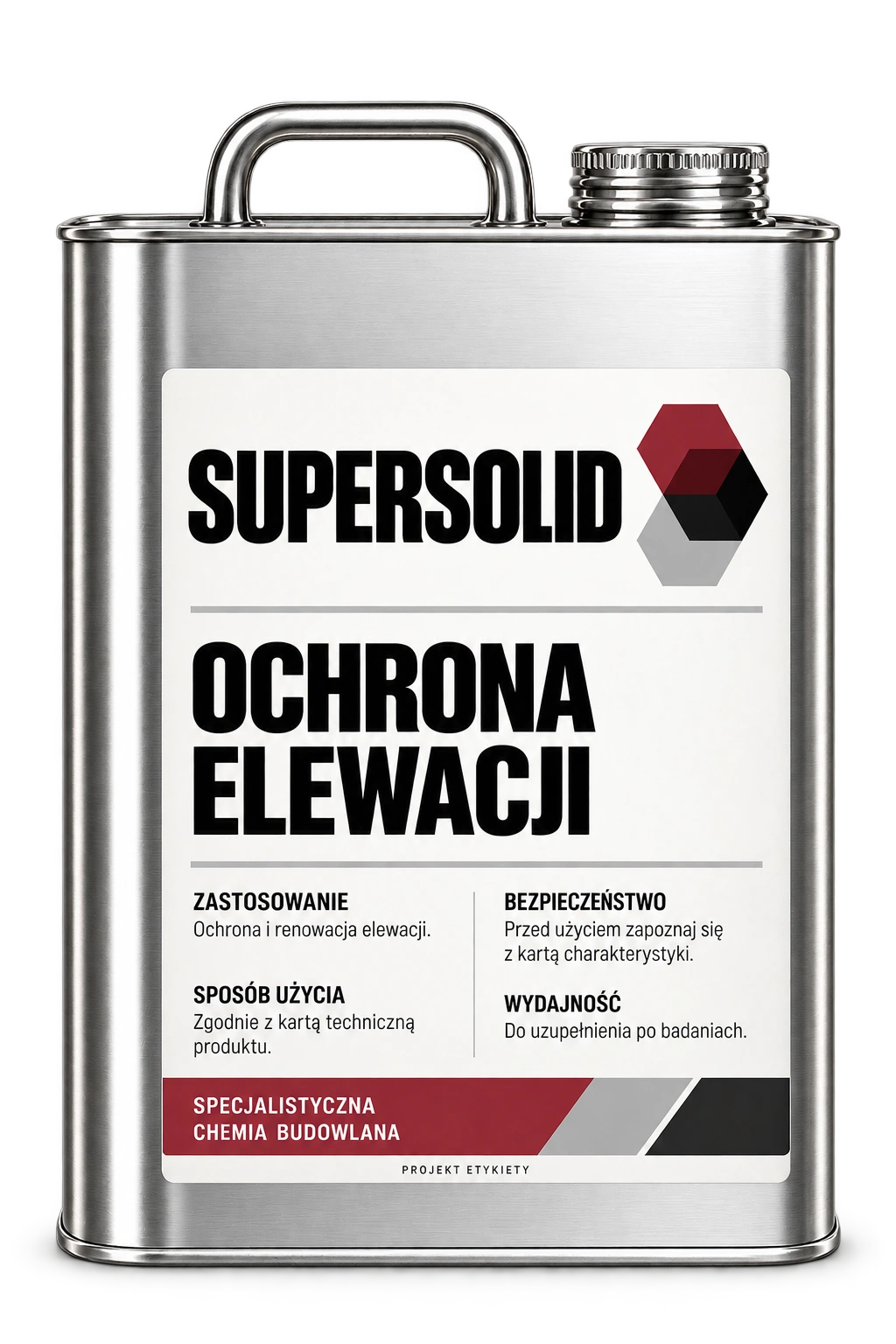 SUPERSOLID — czerwona rodzina zabezpieczania: ochrona elewacji, koncepcja opakowania